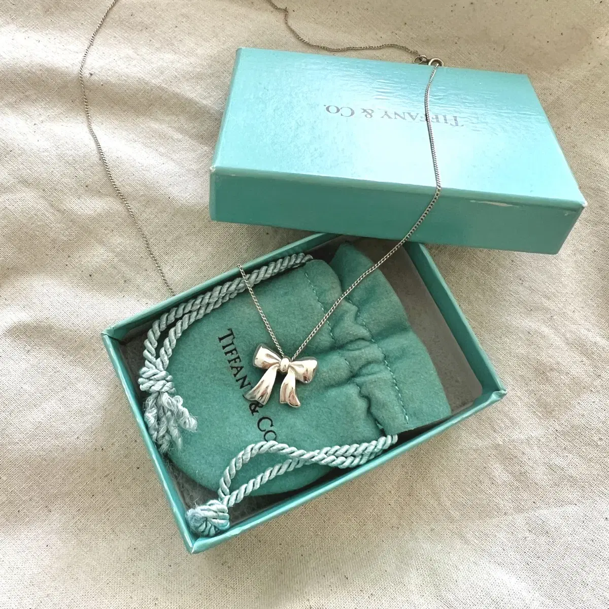 티파니 앤코 리본 목걸이 925 실버 TIFFANY&CO bow ribb