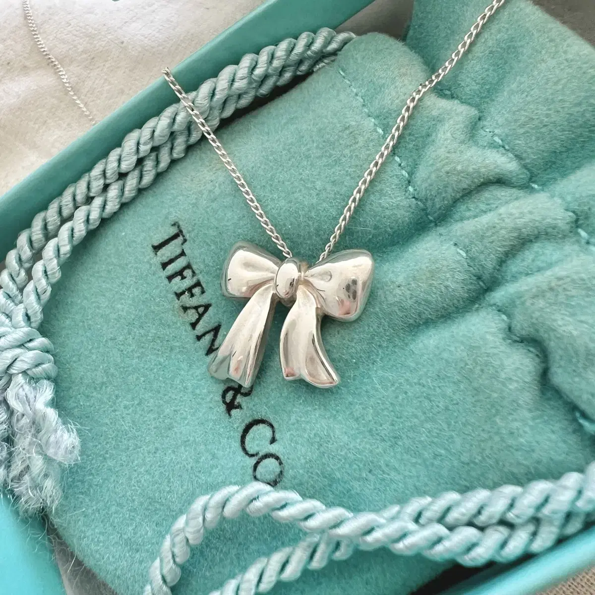 티파니 앤코 리본 목걸이 925 실버 TIFFANY&CO bow ribb