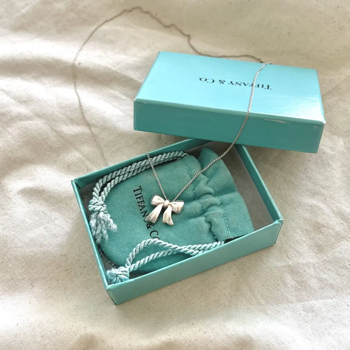 티파니 앤코 리본 목걸이 925 실버 TIFFANY&CO bow ribb