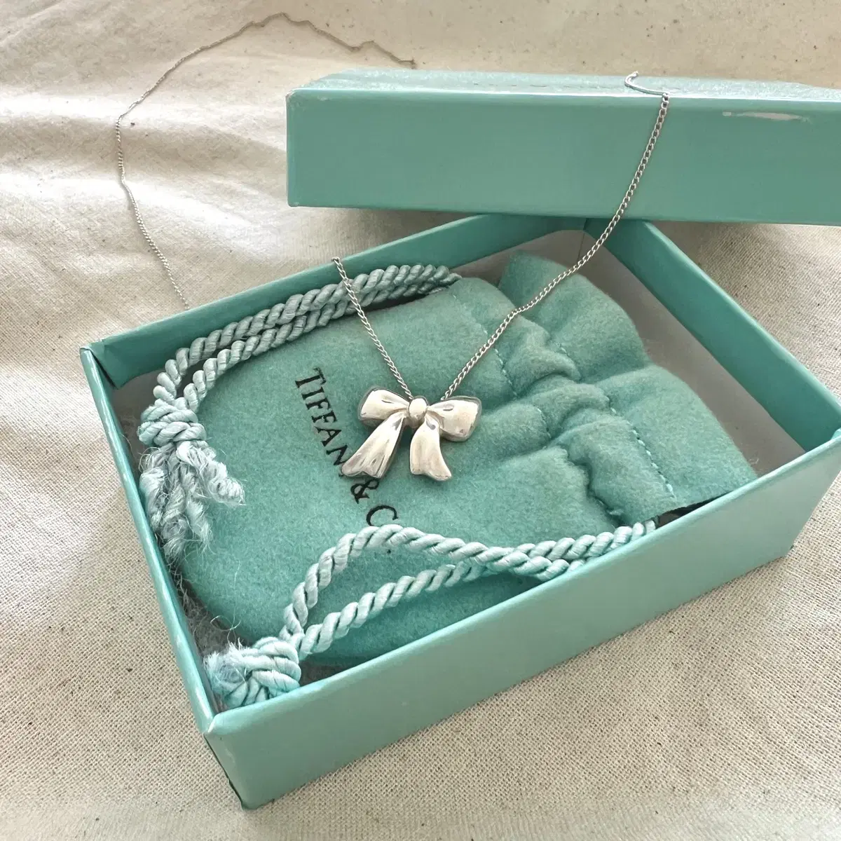 티파니 앤코 리본 목걸이 925 실버 TIFFANY&CO bow ribb