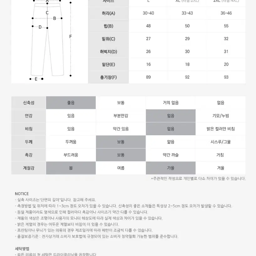 카고 일자바지 트렌디 스판 기능성 액티비티 스포츠 운동