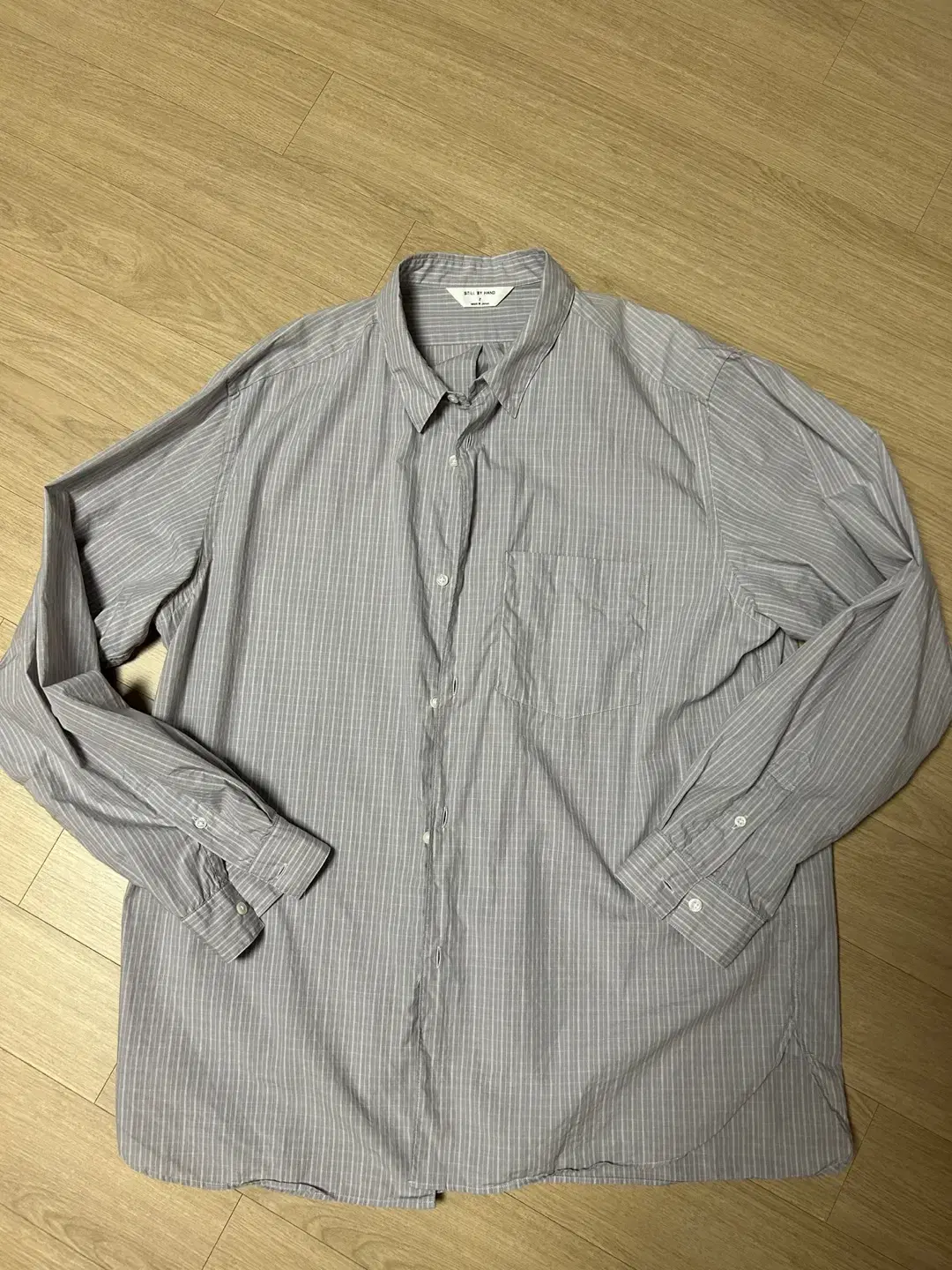 24SS Steel By Hand Regular kara Shirt gray stripe[2].