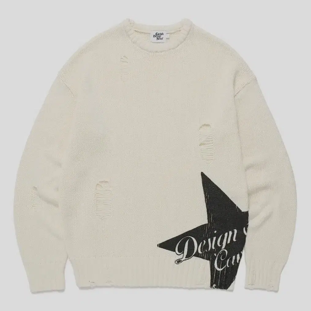 카비시 니트 W DAMAGED STAR KNIT CREWNECK IVOR