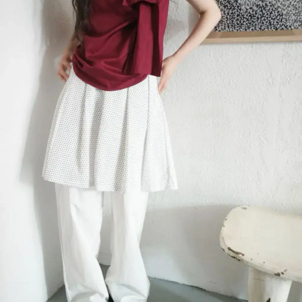 오무수히 dot skirt pants set