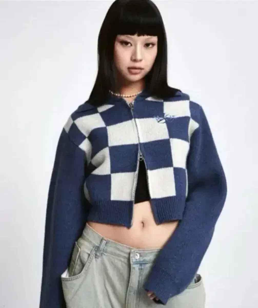 [원터비지터] Wool Checkerboard Knit Zip-up [B