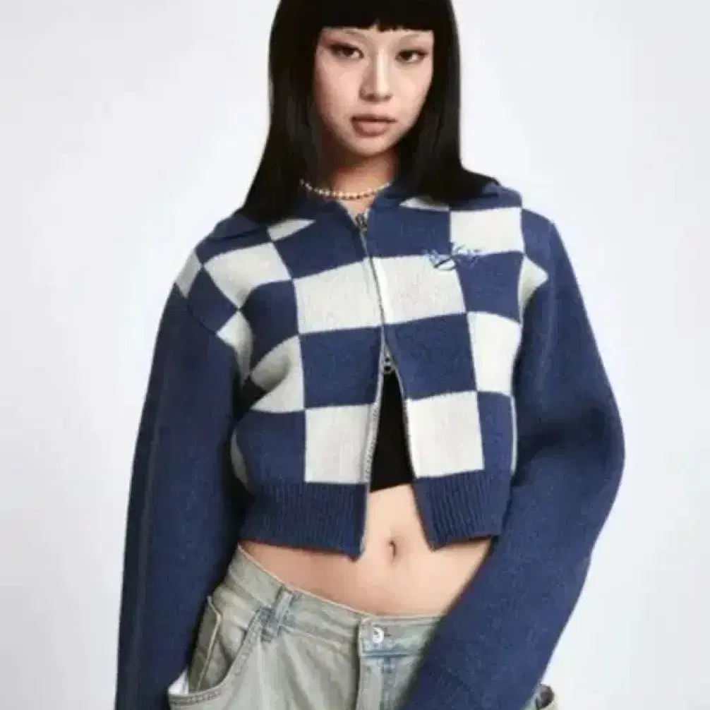 [원터비지터] Wool Checkerboard Knit Zip-up [B