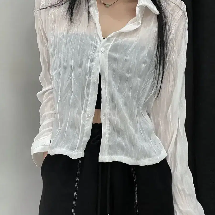 [프롬뮤즈 / 새상품] wrinkle crop shirts