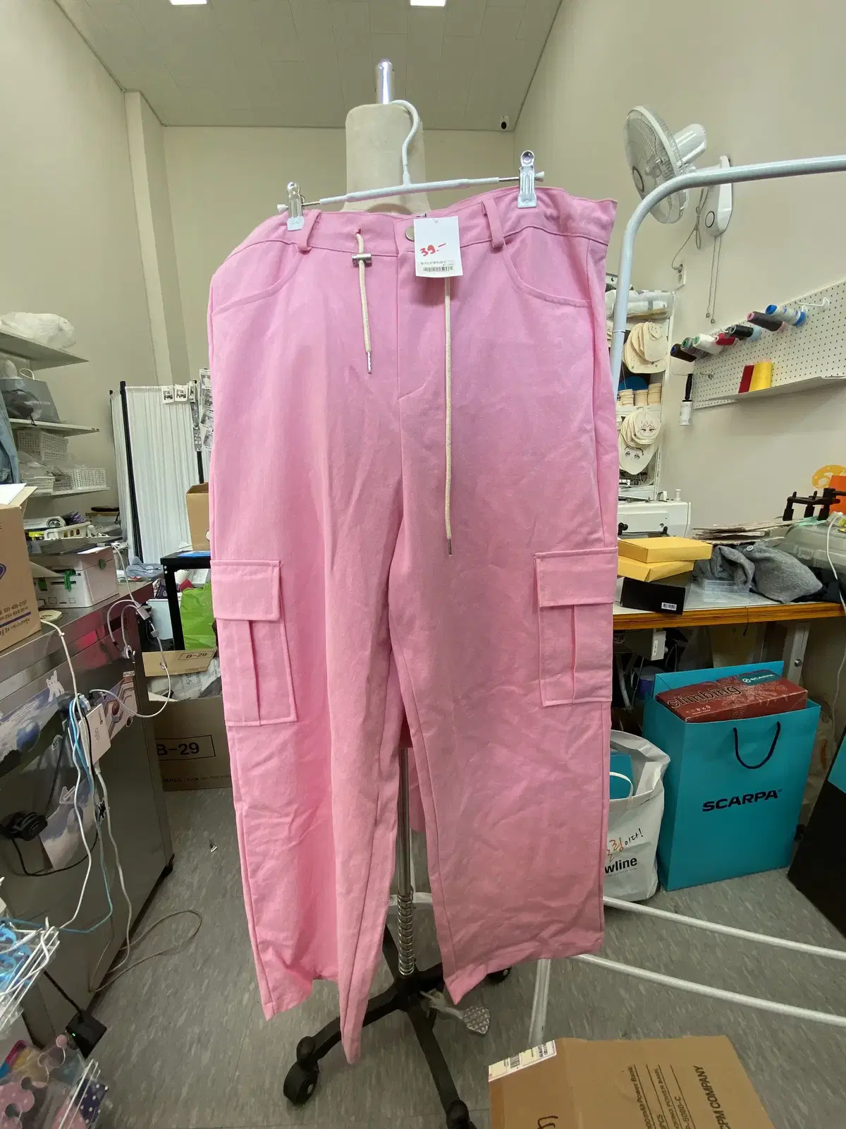 Pink string wide cargo pants unisex