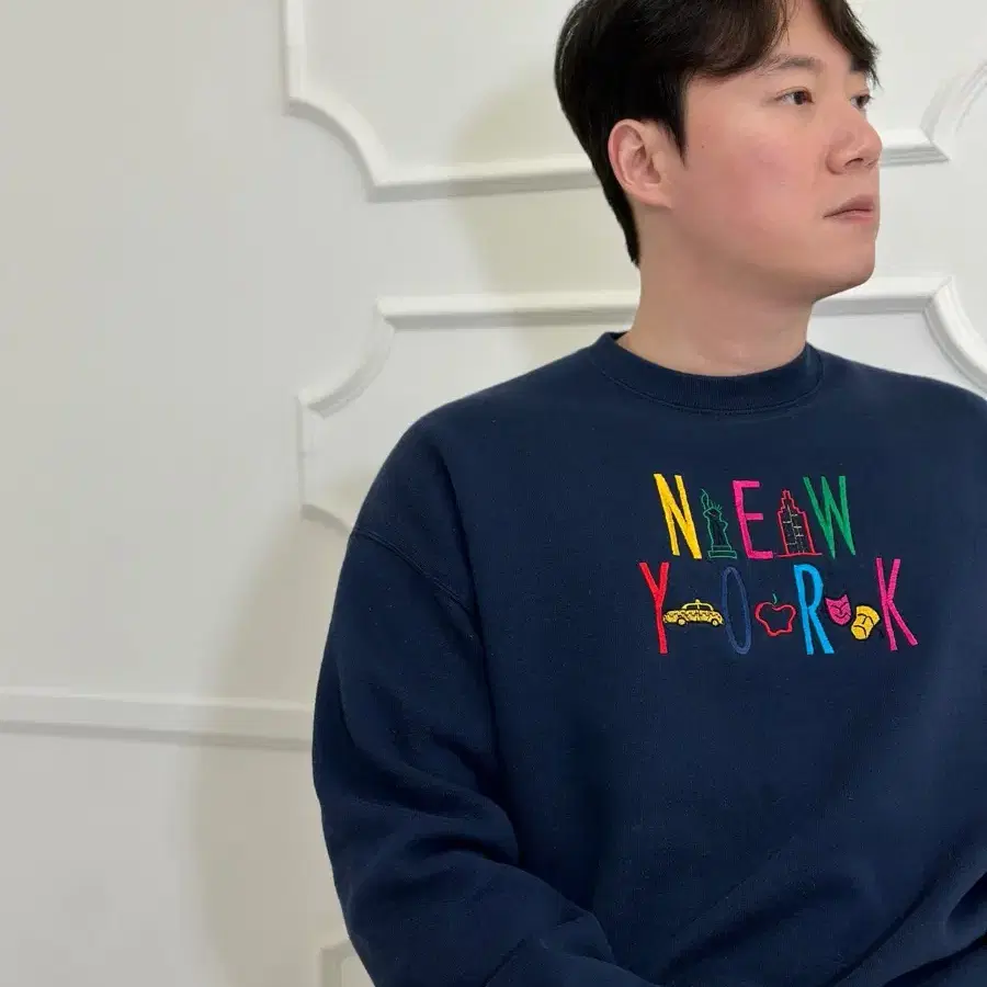 [XL] 프룻오브더룸 New York 네이비 맨투맨 Mexico made