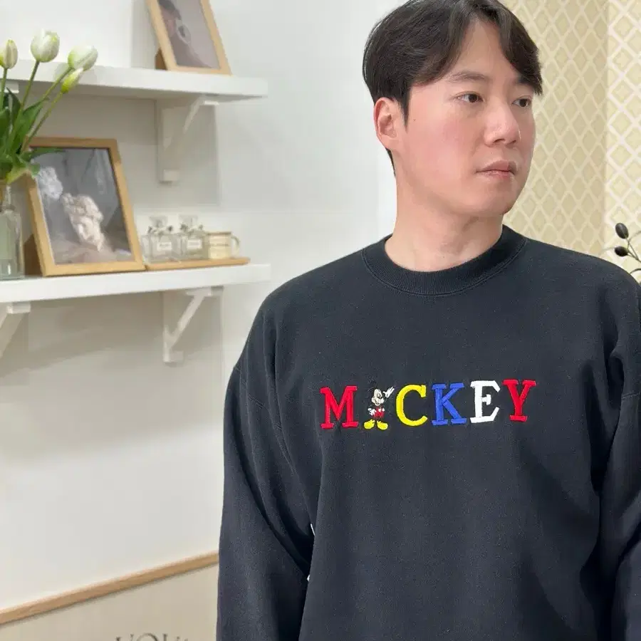 [XL] Hanes 헤인즈 Mickey 블랙 맨투맨 USA made