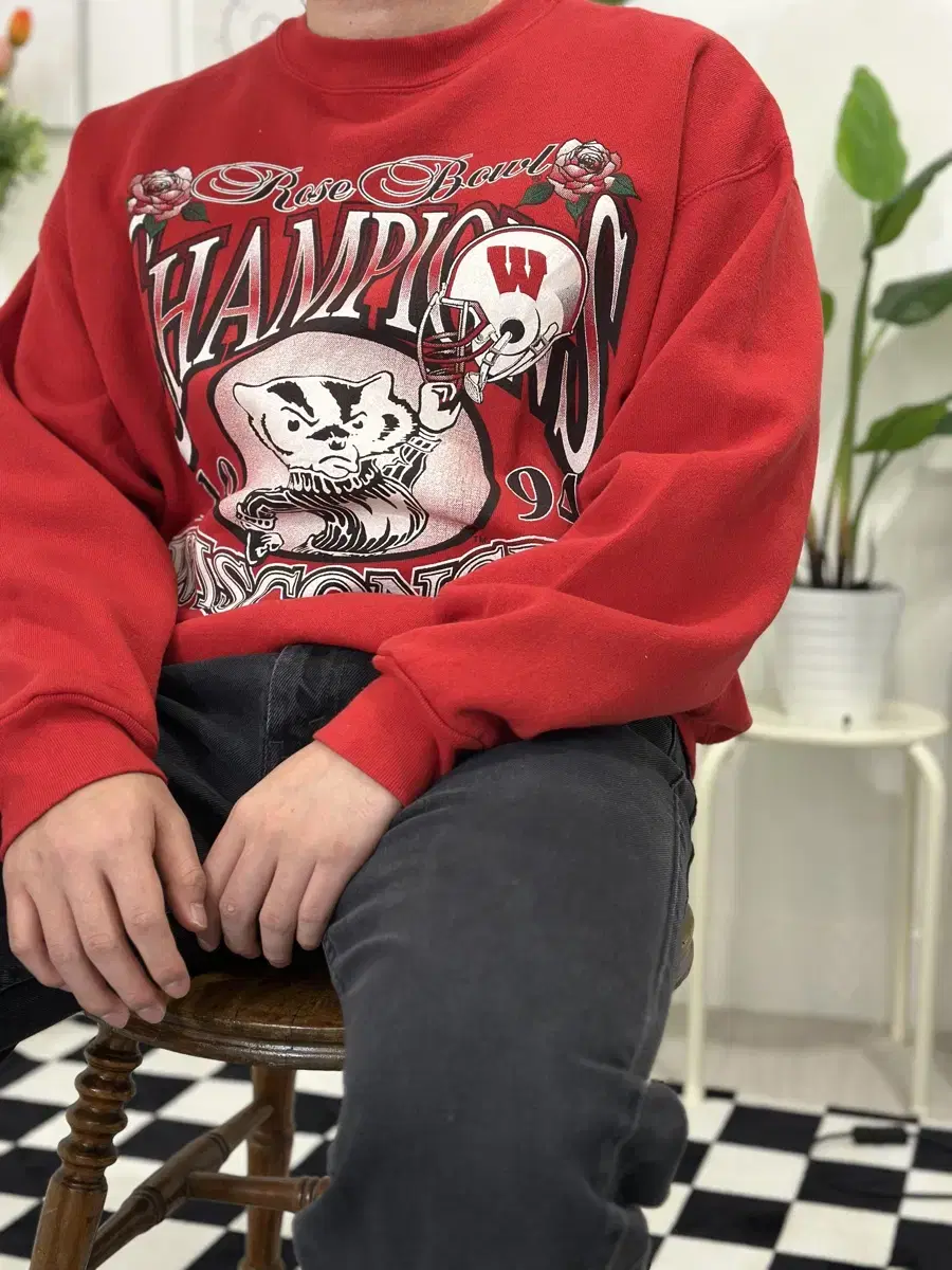 [XL] 90s LOGO 7 red man to man USA made