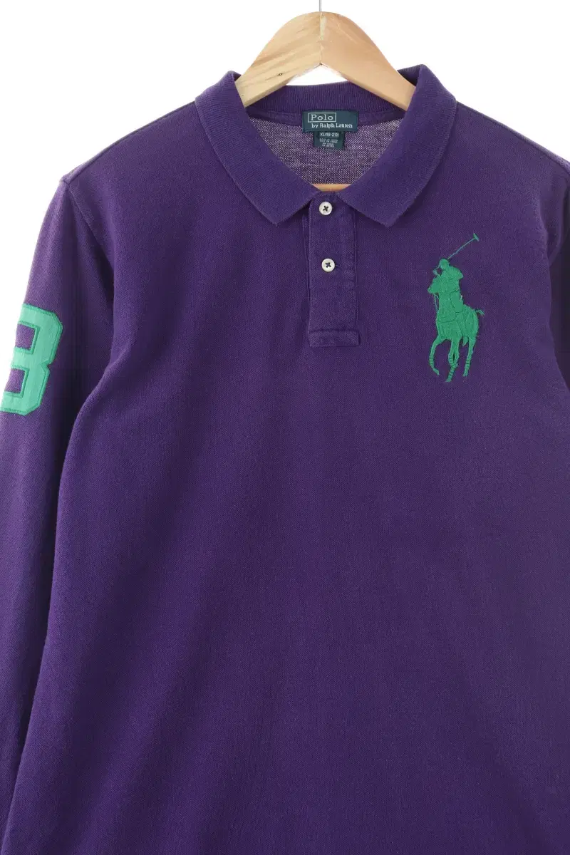 (L-XL) Polo Ralph Lauren kara Long Sleeve T-Shirt Purple Rugby Big Pony-FCC0