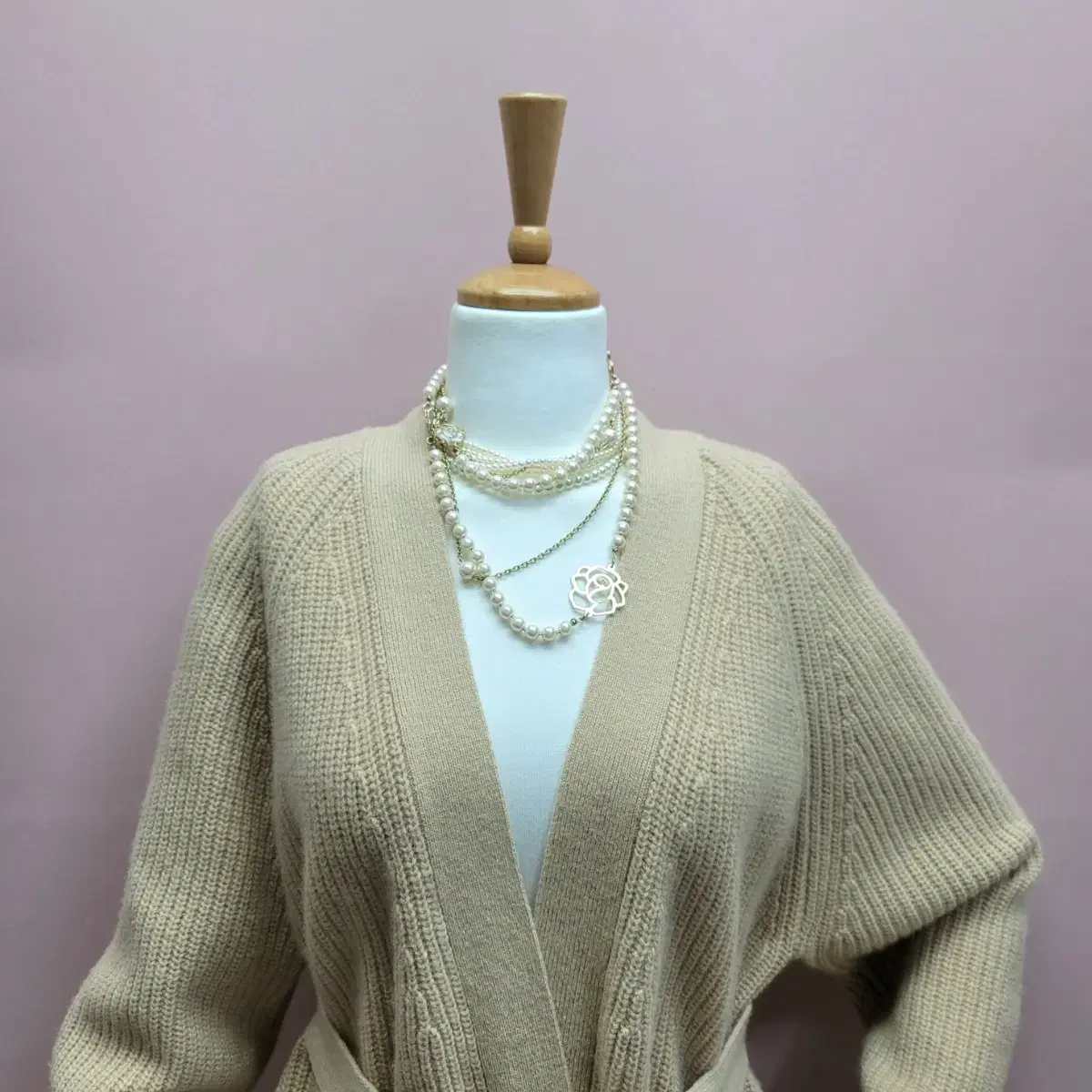 FINE CASHMERE 울 가디건 제천끈 세트