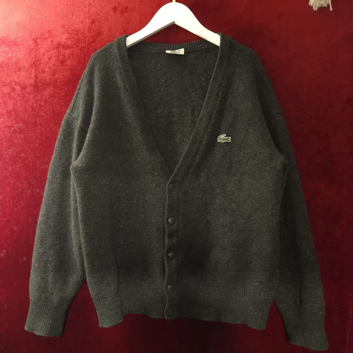 Lacoste 90's wool cignature logo charcoal cardigan 100size