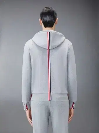 Thom Browne White Three-Seam Hoodie Zip-up Grey