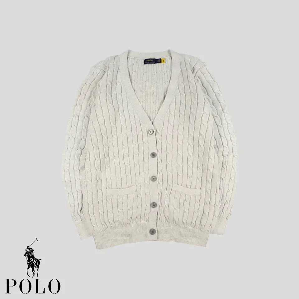 Polo Ralph Lauren light gray ivory pony cable-stitch pattern cotton100 US