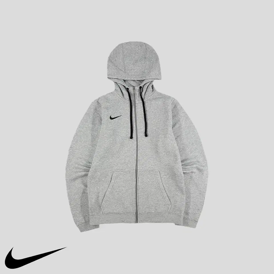 Nike Grey Black Swoosh Embroidered Brushed Cotton Blend Sweat High Neck Hooded Zip Up