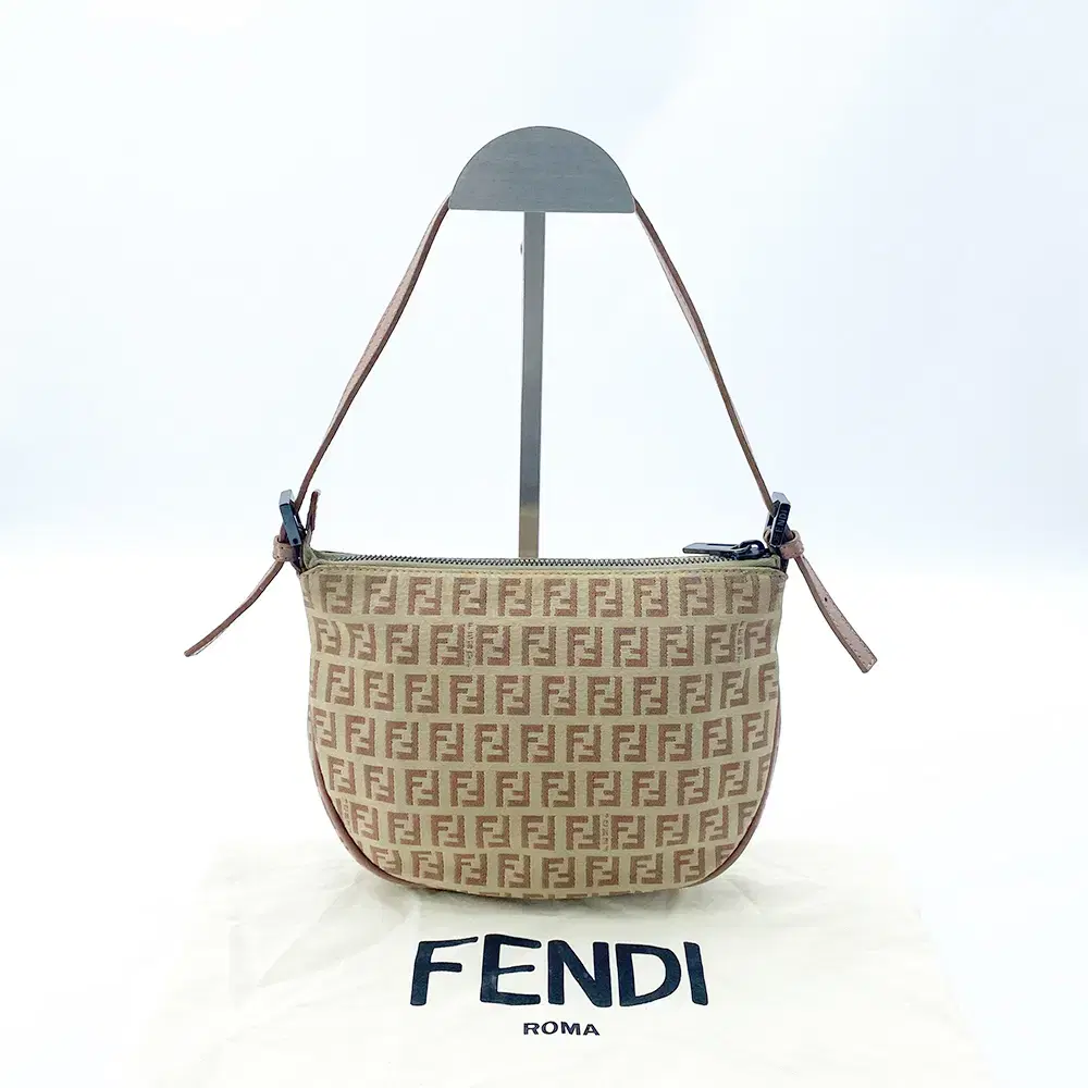 Fendi Zucca Mamma FF Canvas Fabric Baguette Bag Mini Hobo Bag Shoulder Pink Beige