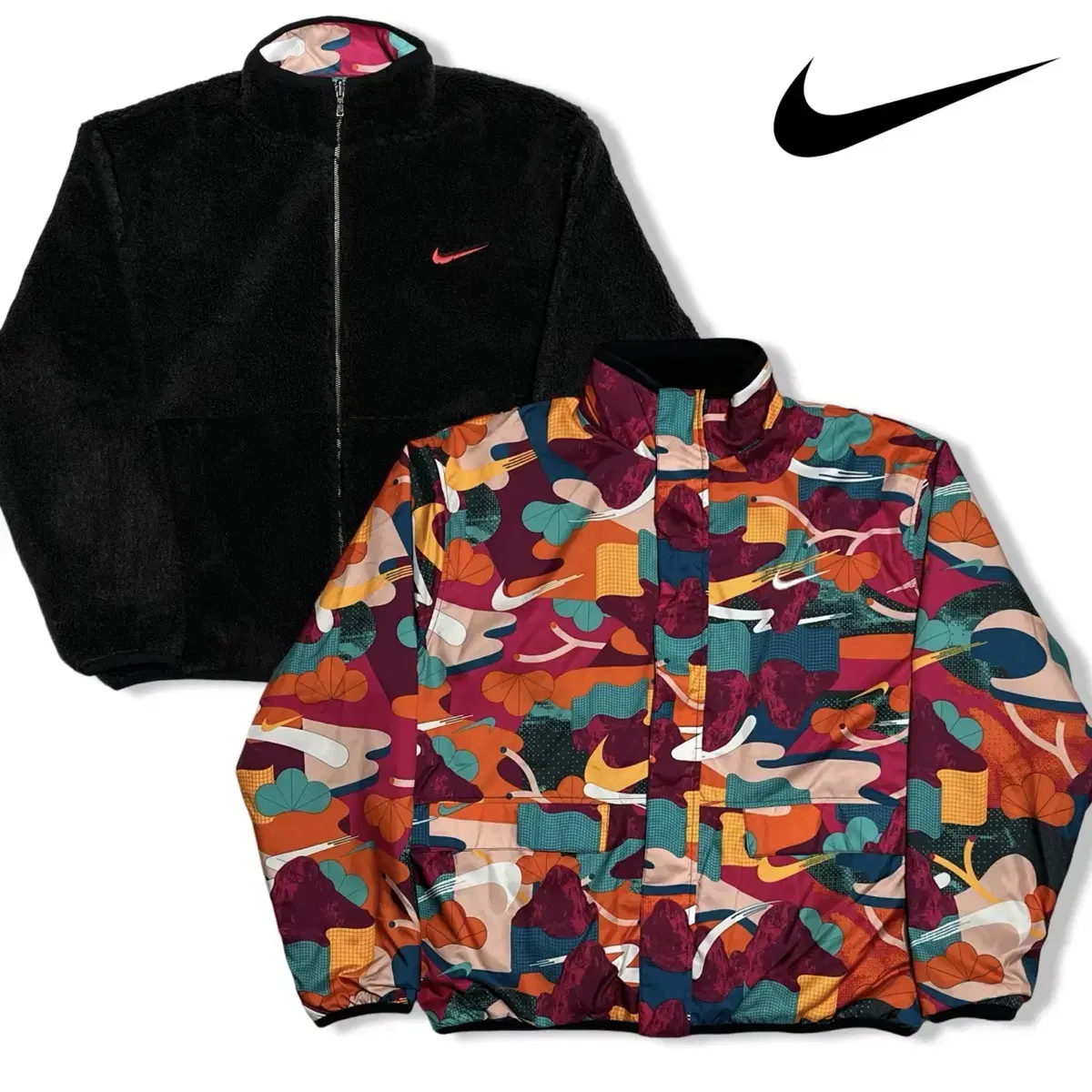 L Nike Reversible Graphic Nylon Sherpa Jumper