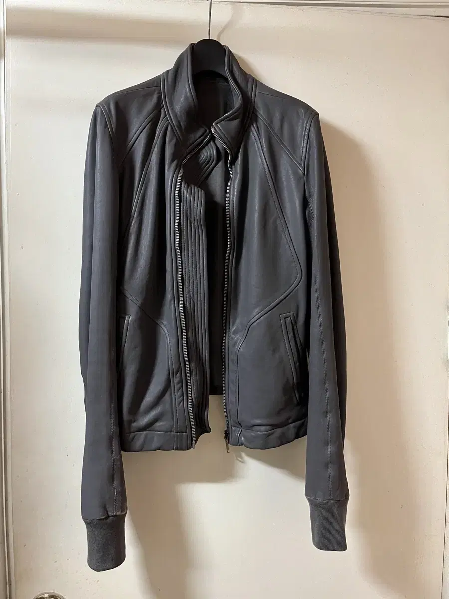 rick owens intarsia high neck leather jacket s(46)