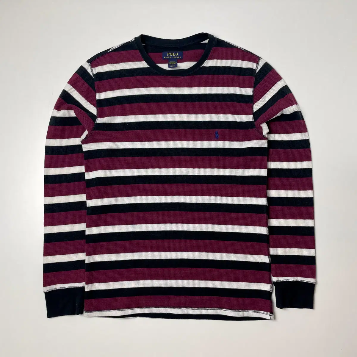 [TACKPO] Polo Waffle Tee Long Sleeve Stripe T-Shirt M