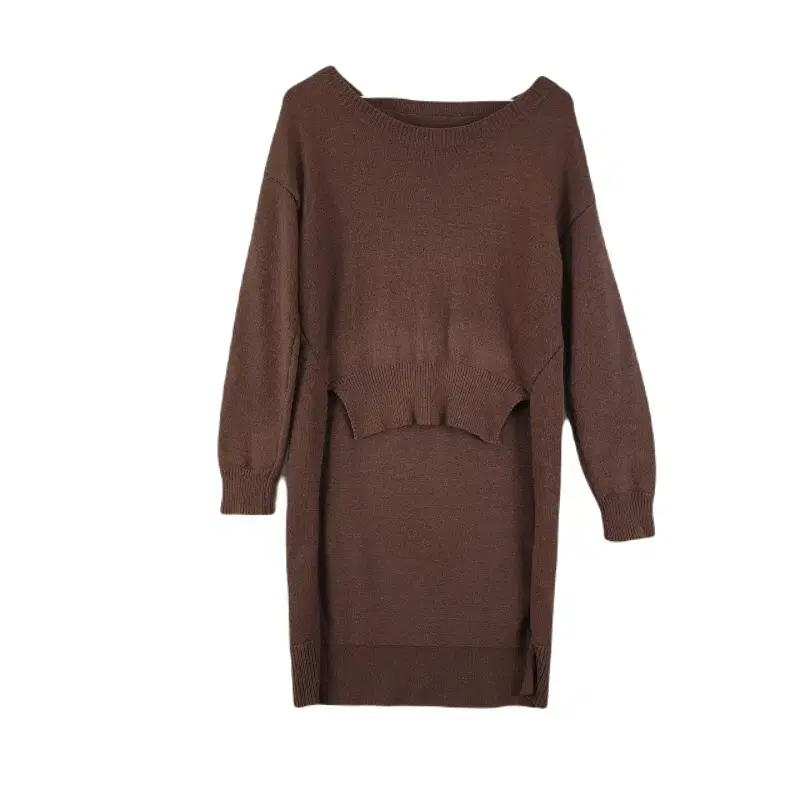 E7069 Women's FREE Round Neck Brown Unbalance Knit/Dirk