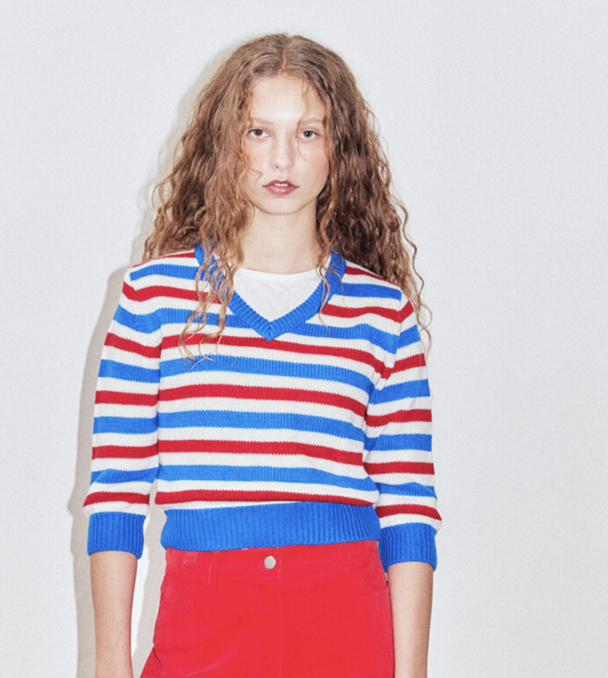 [포니테일] Papillon stripe vneck knit