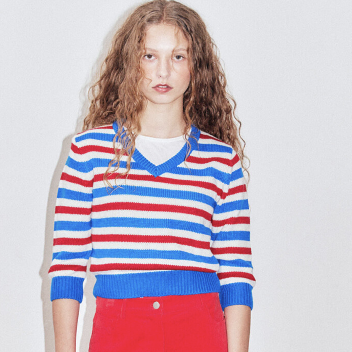 [포니테일] Papillon stripe vneck knit