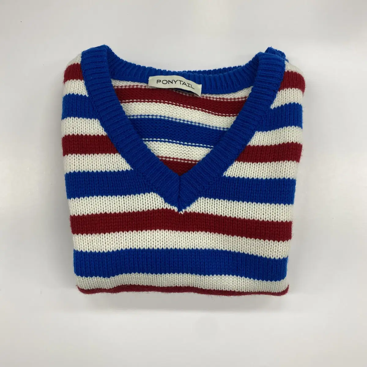 [포니테일] Papillon stripe vneck knit