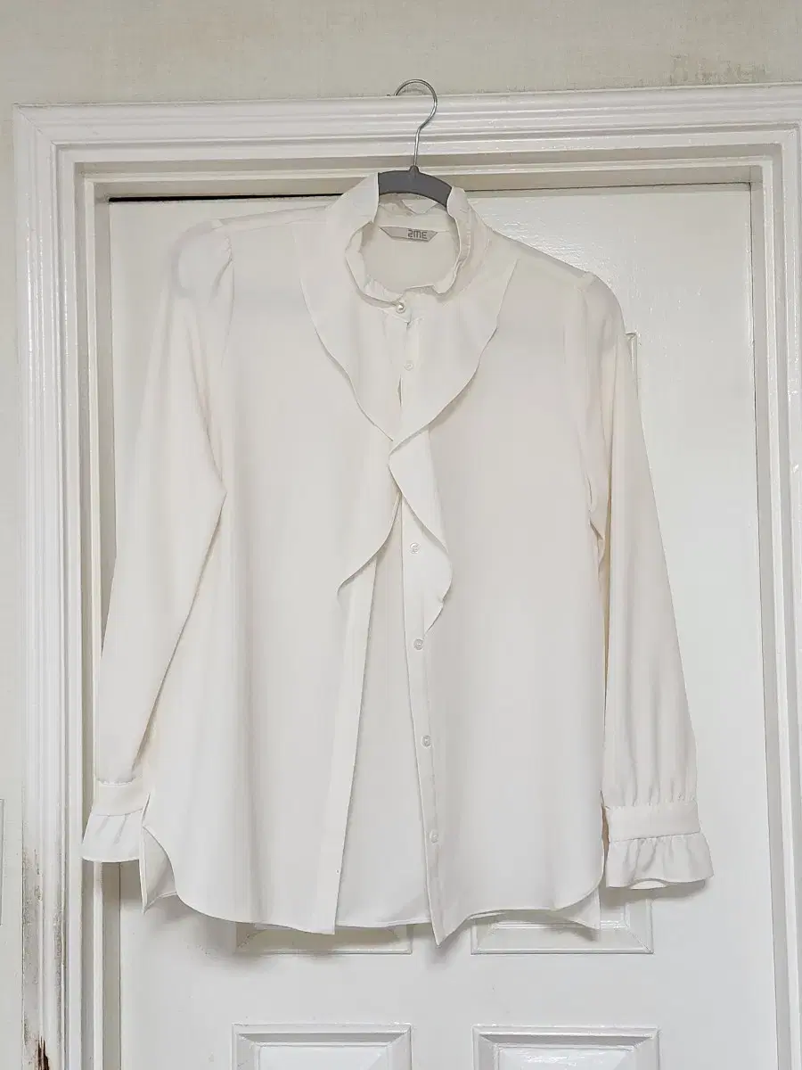 White shirred pearl blouse