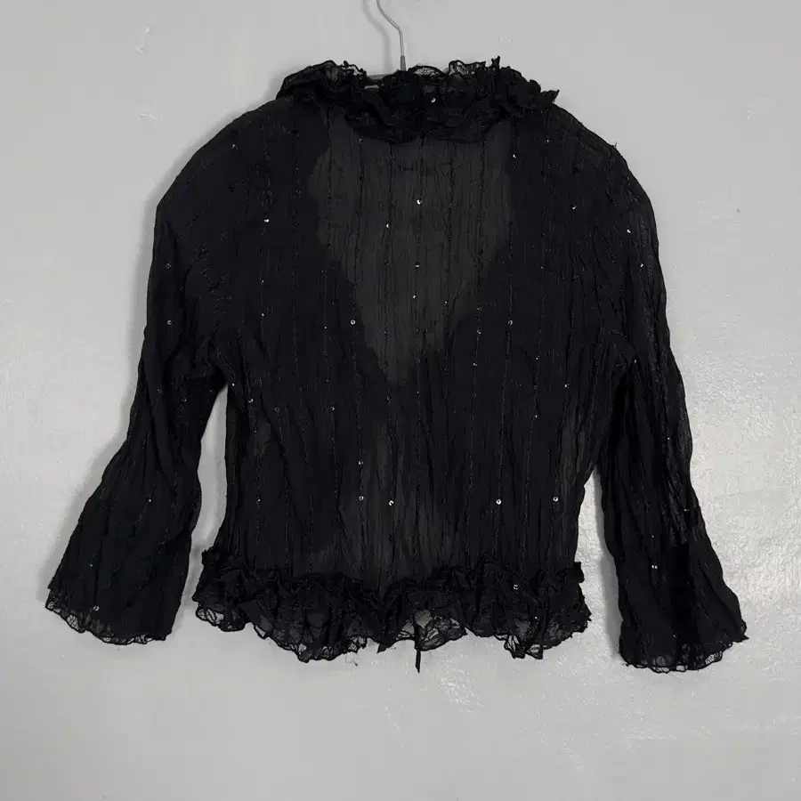 vintage sequin ruffle trim sheer blouse