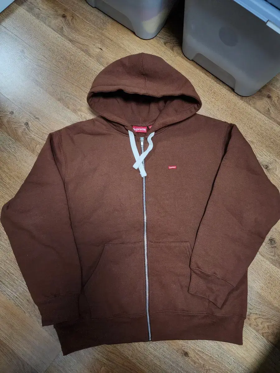 TAFFO)22FW Supreme Small Box Drawcord Brown Hoodie Zip Up L