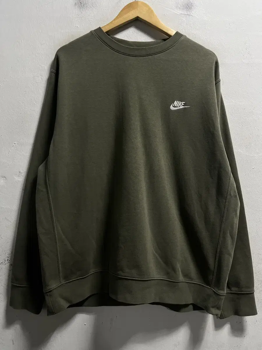 110 Nike Swoosh Khaki Brushed Sweat Loose Fit Tops Authentic