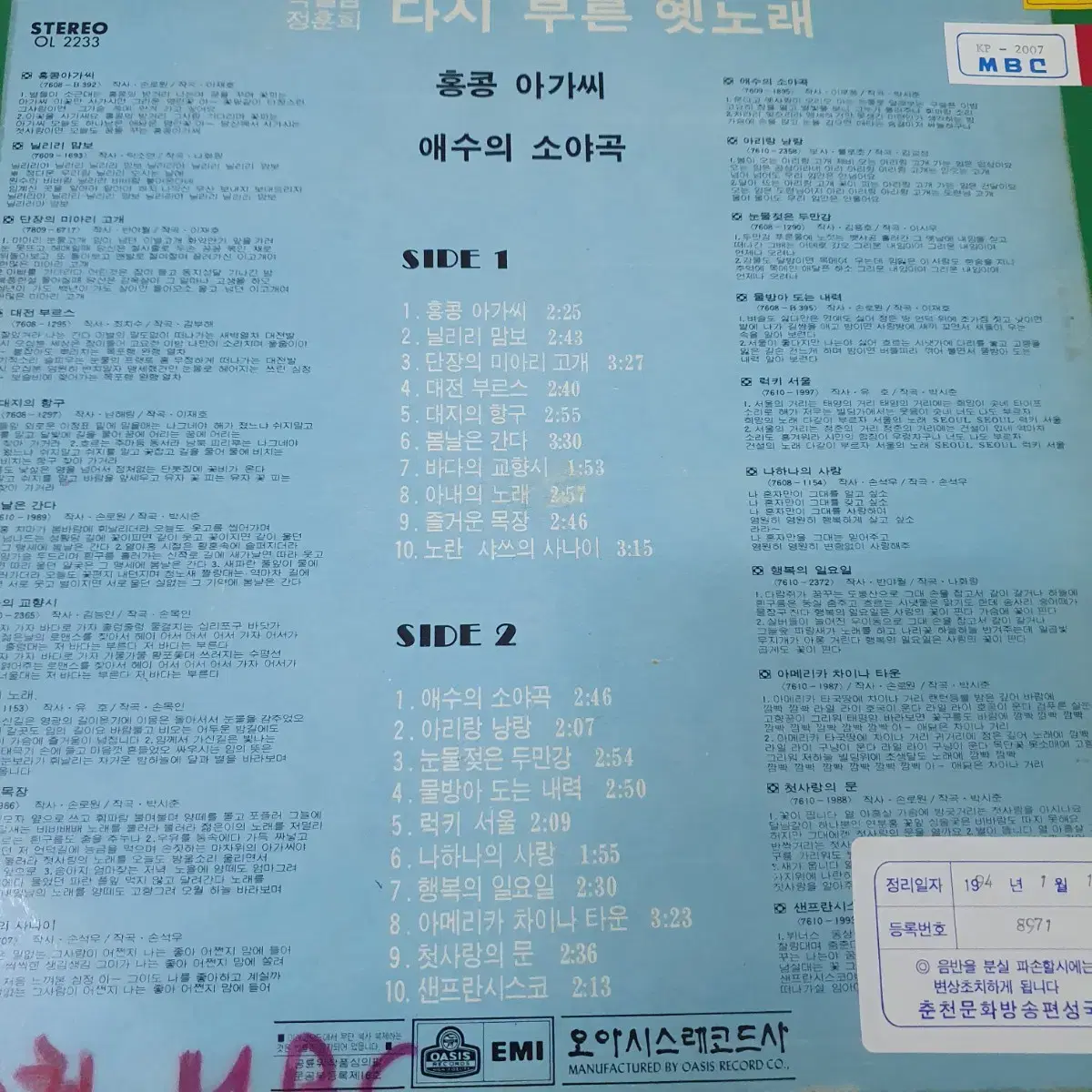 정훈희.박일남 다시부르는노래 LP  1980