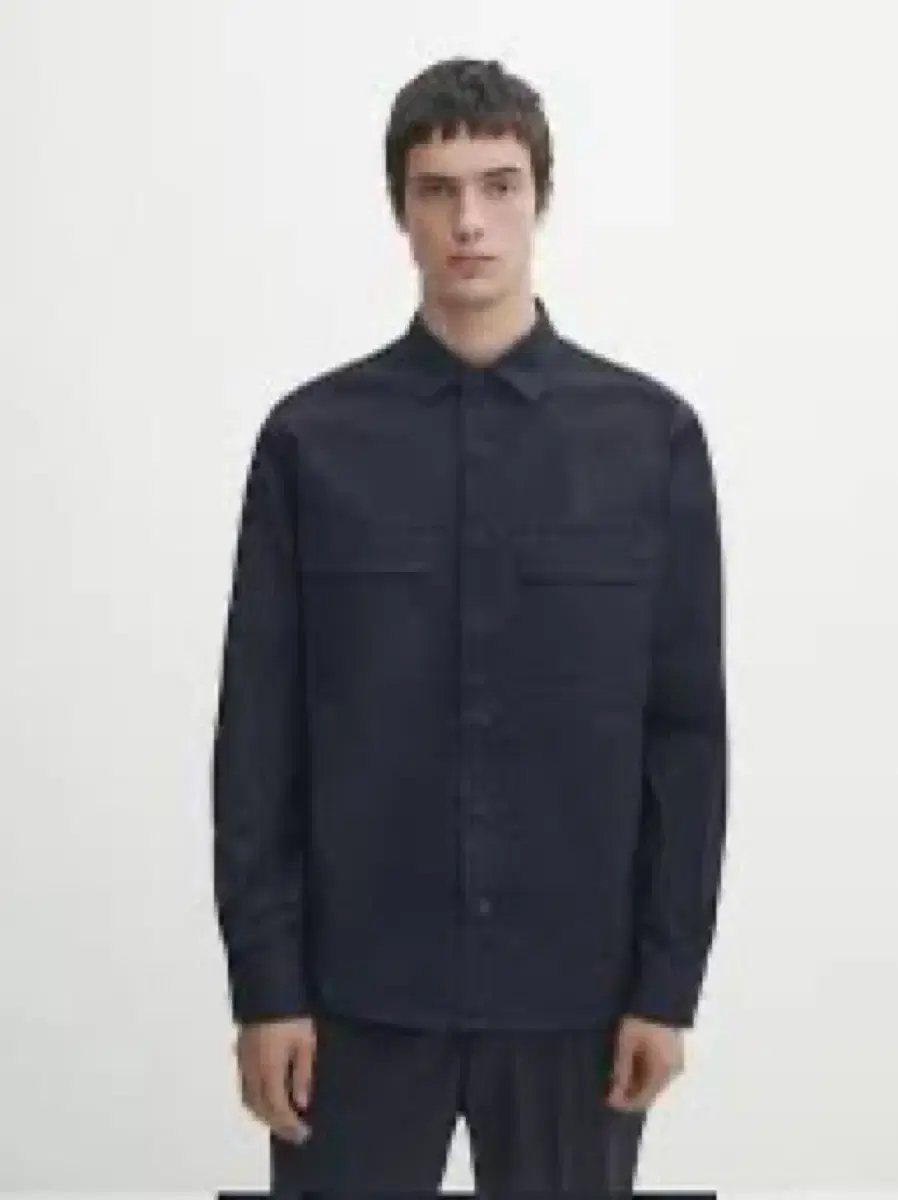 [M]Massimo Dutti Cotton-blend Double Pocket Overshirt Navy