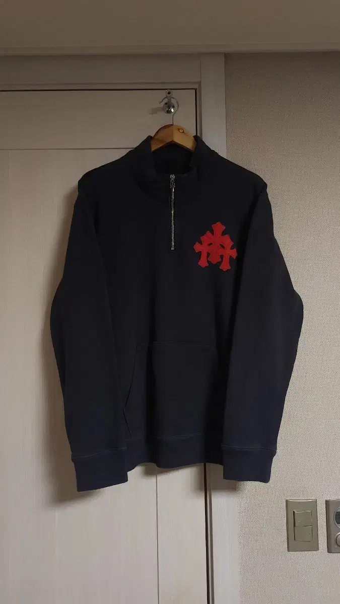 [L] Chrome Hearts Leather Patch Paperjam Half Zip Up Vahn Navy