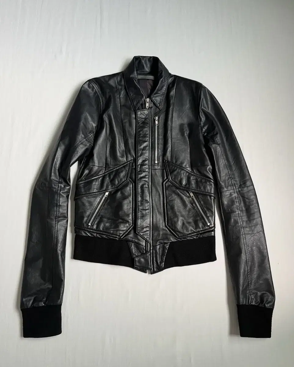 EKAM Leather Multi Zip Flight Jacket