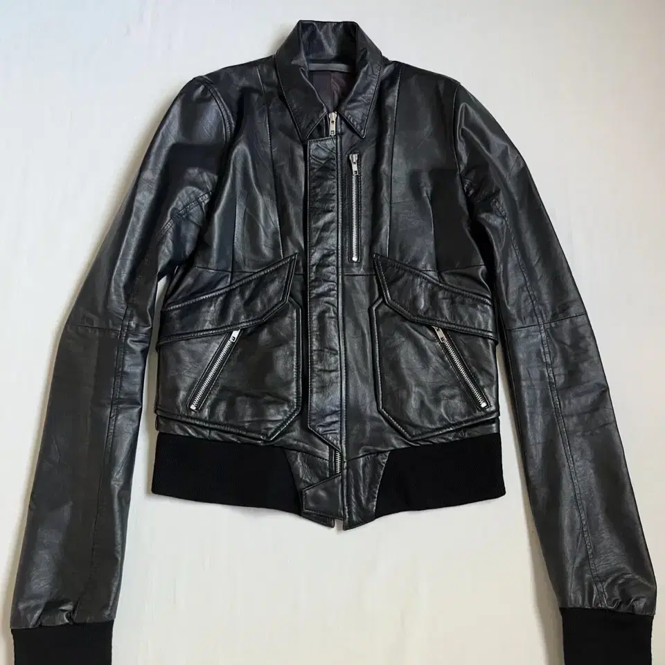 EKAM Leather Multi Zip Flight Jacket