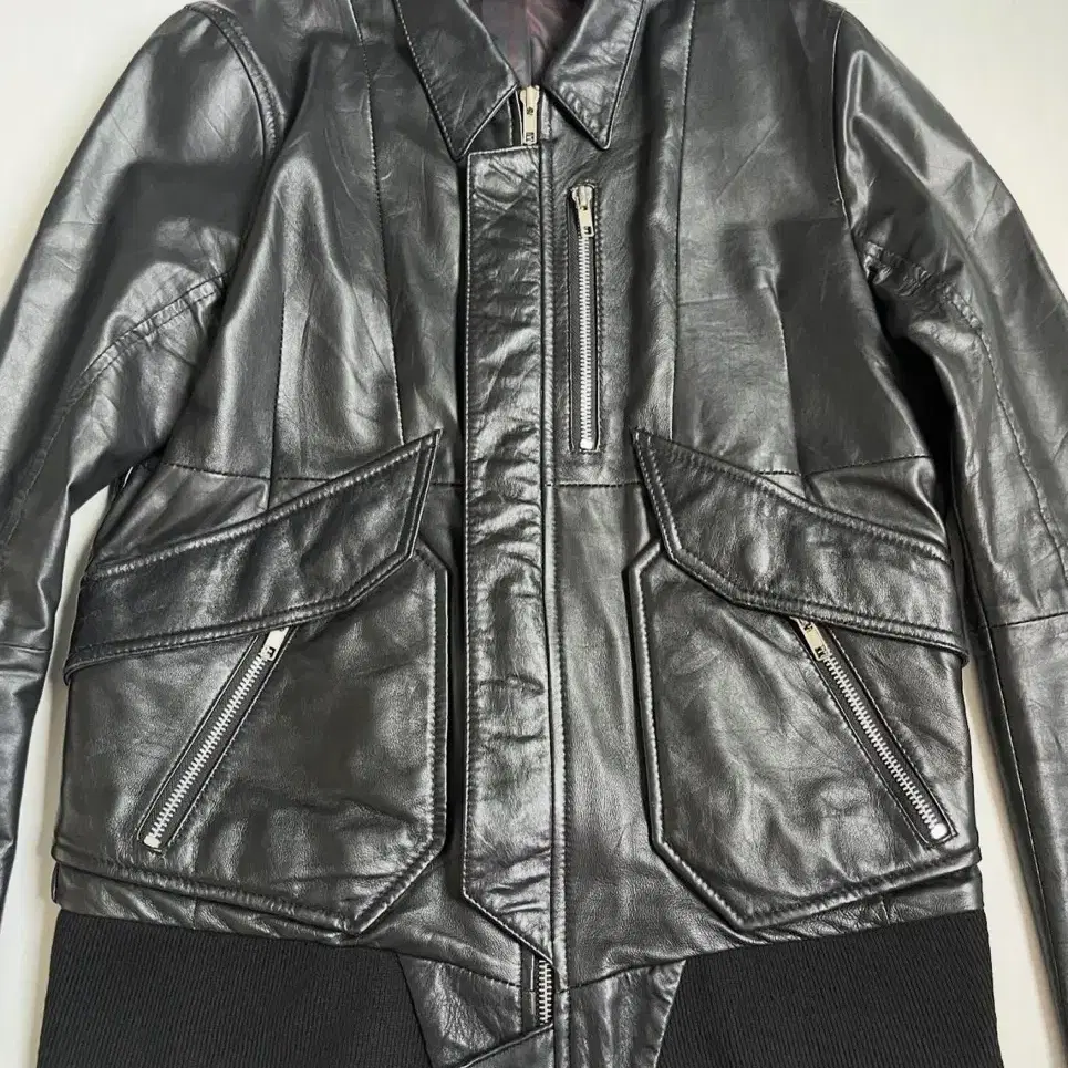 EKAM Leather Multi Zip Flight Jacket