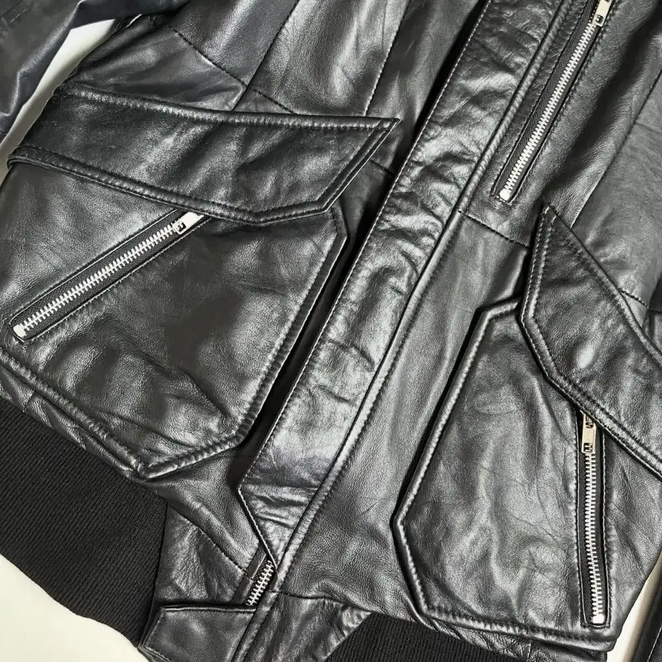 EKAM Leather Multi Zip Flight Jacket