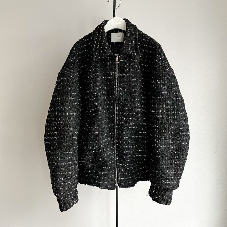 Wool Tweed Crop Cara Neck Aviator Jacket