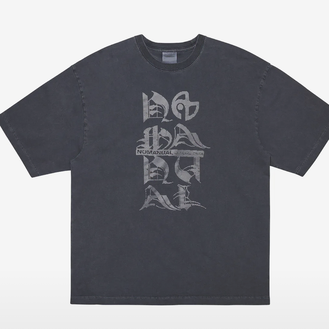 노매뉴얼 반팔 s black letter t-shirs charcoal