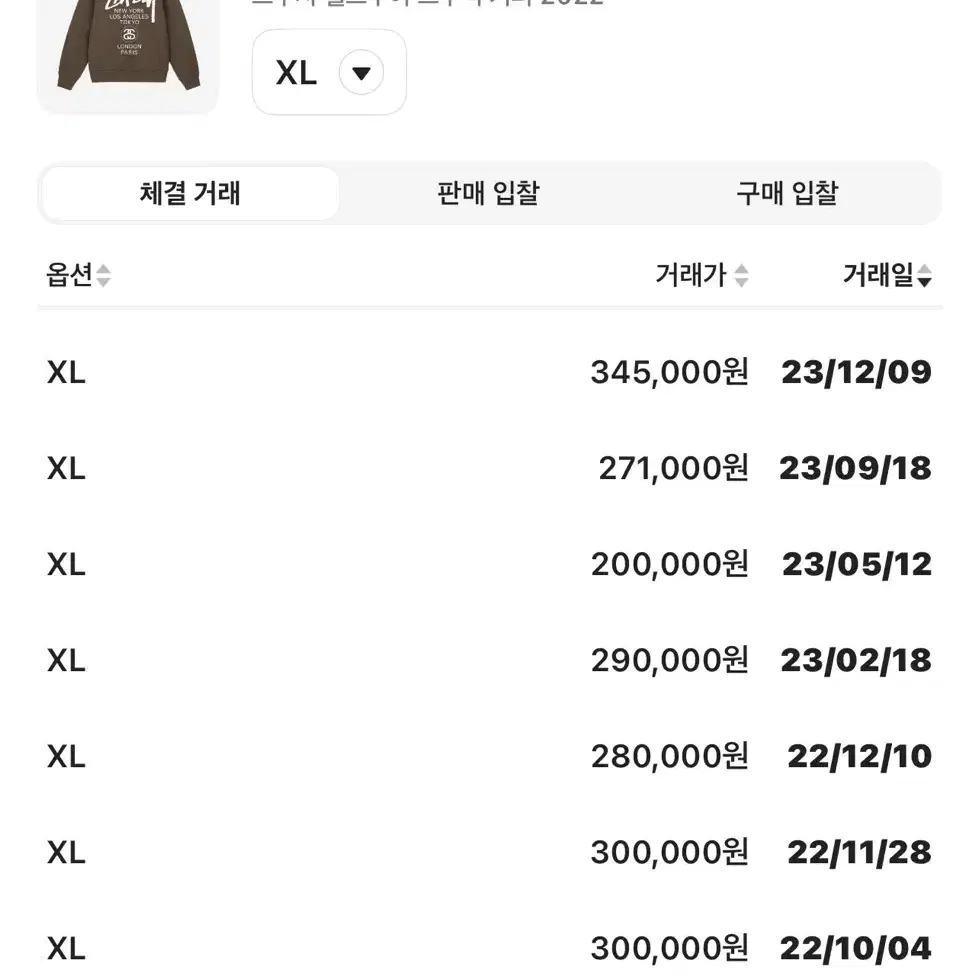 스투시 월드투어 크루넥 커피 2022 XL