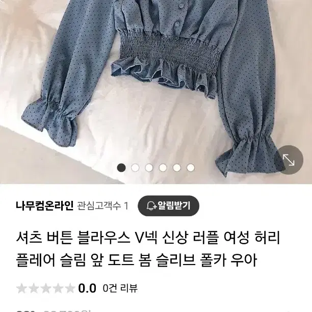 하늘색 도트무늬 땡땡이 콩단추 허리라인 블라우스