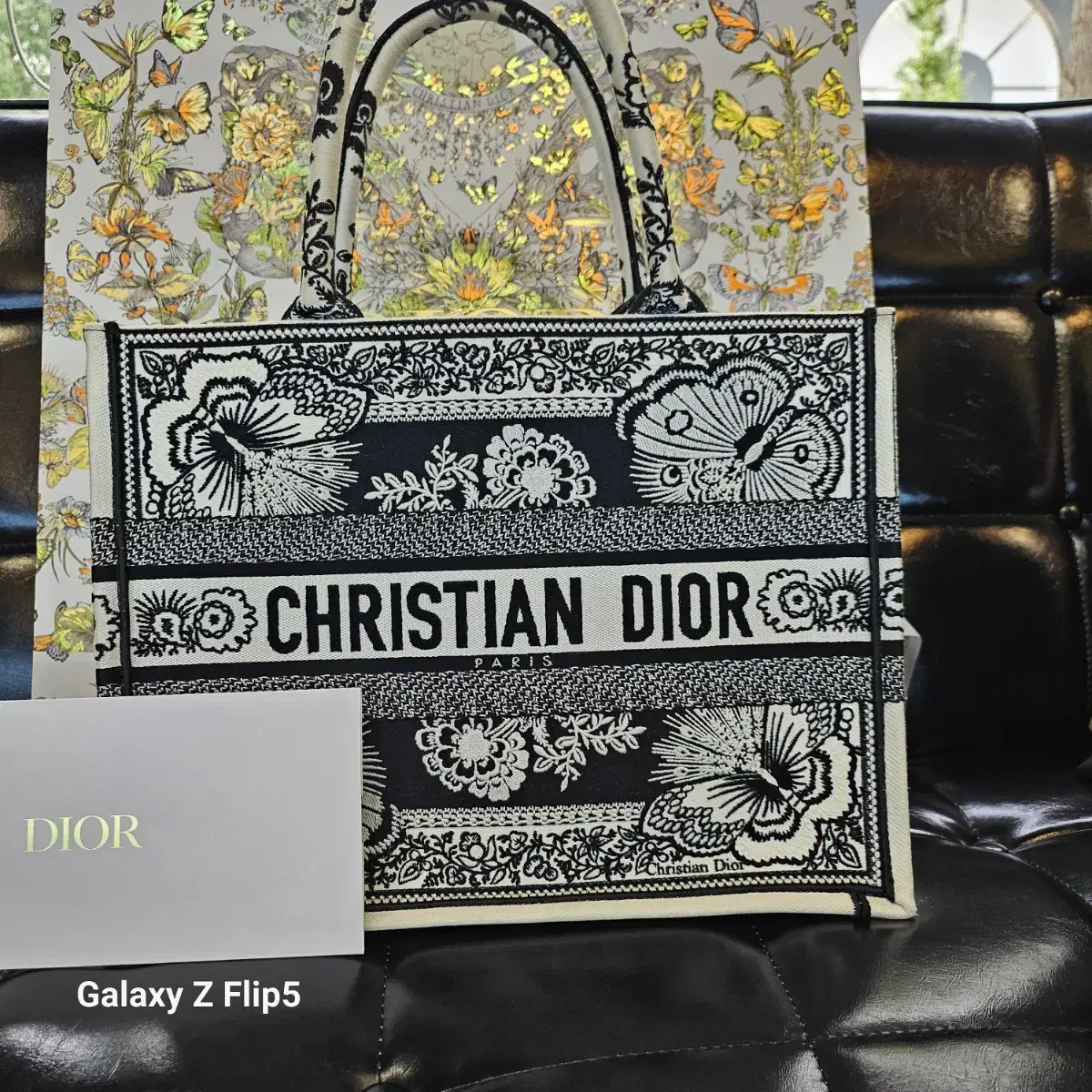 Dior Book Tote Medium Black & White Embroidery