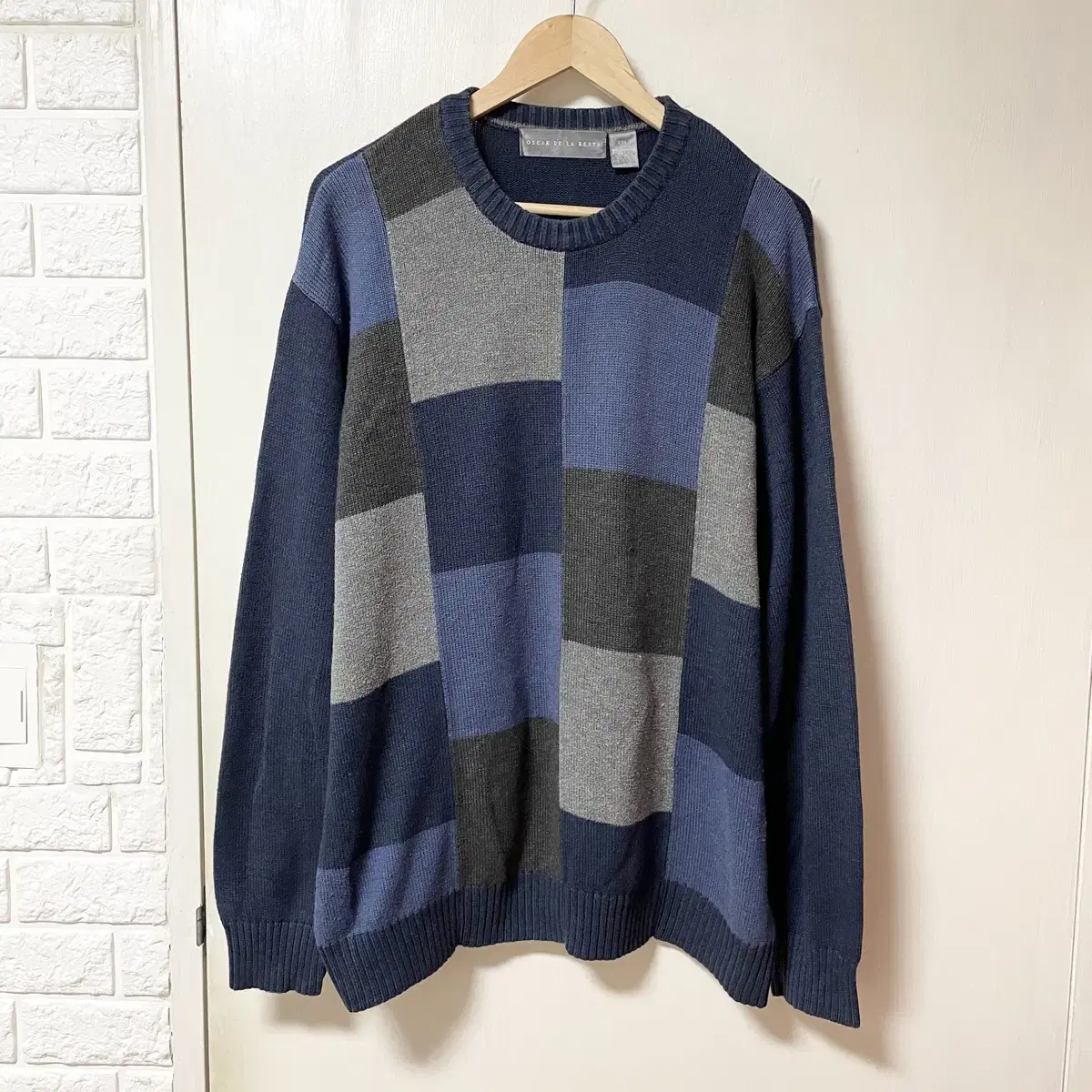 Patchwork knit check cotton knit