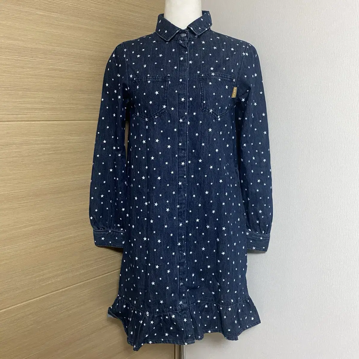 japanese vintage kitsch denim shirt star mini one piece