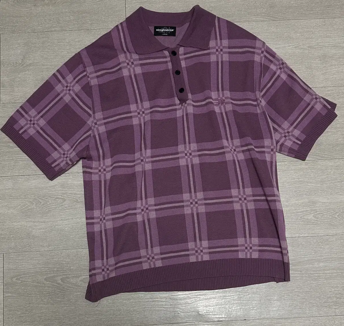 [M] Nice Ghost Club Check pk Half Knit Purple