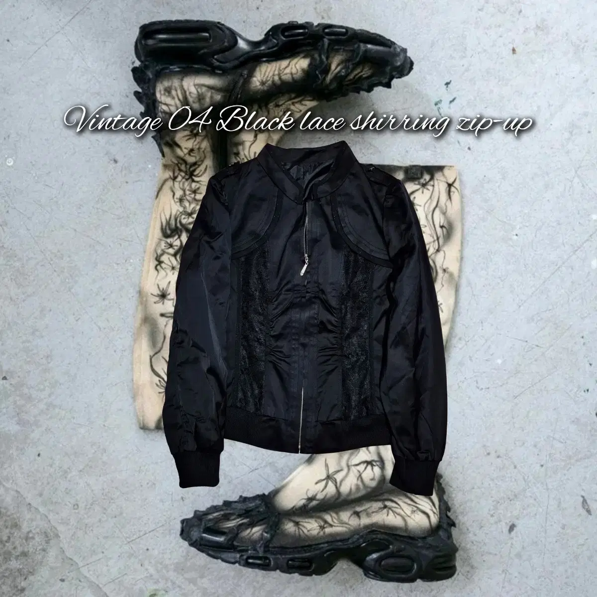 Vintage 04 Black lace shirring zip-up