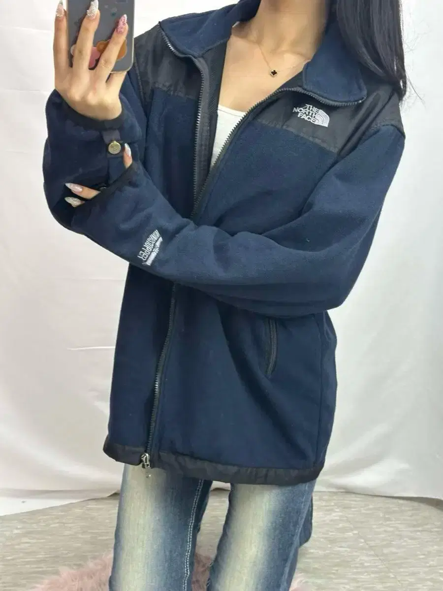 The North Face Navy Fleece Old School Zip-up Hooded Jacket (L)